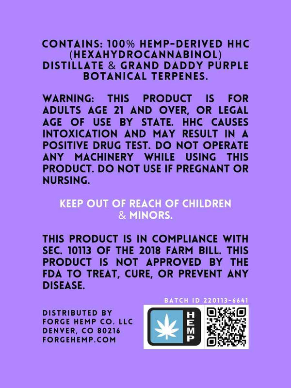 HHC 510 Cartridge with Grand Daddy Purple Botanical Terpenes